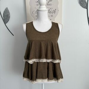 Hayden Boho Brown Cream Tiered Sleeveless Tank Top